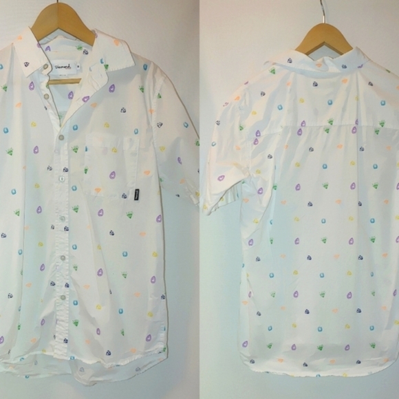 Diamond Supply Co. Short Sleeve Button Front Shirt Novelty Gem Pattern M White - Picture 1 of 6